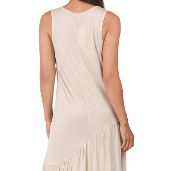 Sleeveless Maxi Long Dress Jewel Neck Womens Beige - Picture 2 of 6